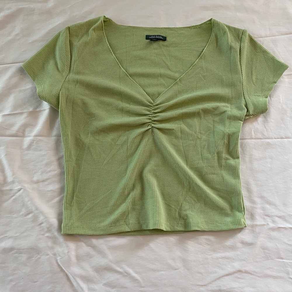 Green V-Neck Ruched Top